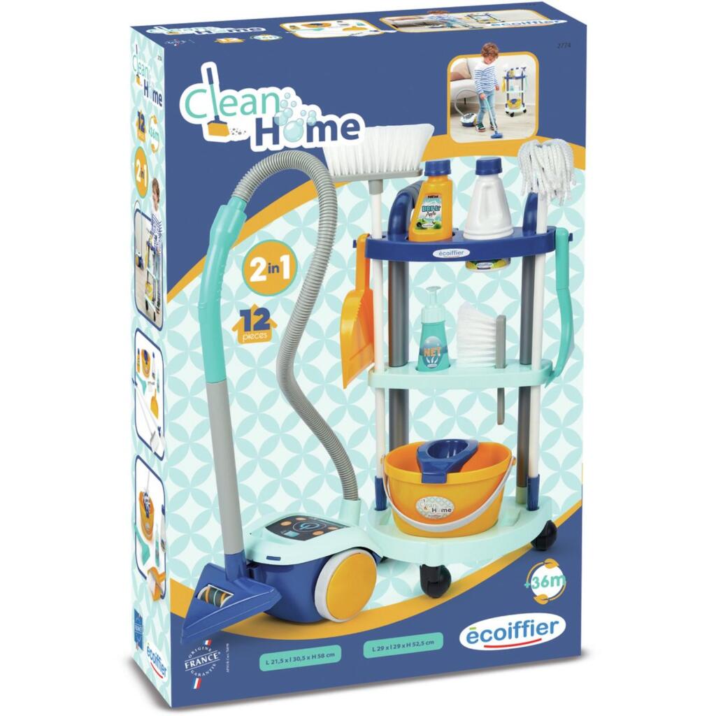 Ecoiffier Clean Home Schoonmaak Trolley en Stofzuiger