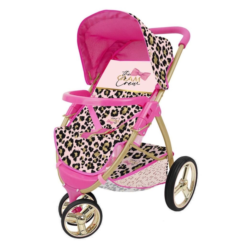 The Glam Crew Poppenbuggy Mabella + Zwenkwiel met Luipaardprint  Roze/Goud