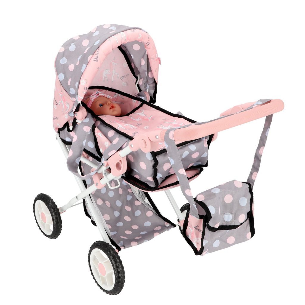 2in1 Poppenwagen 66.5x37x69 cm Grijs/Roze