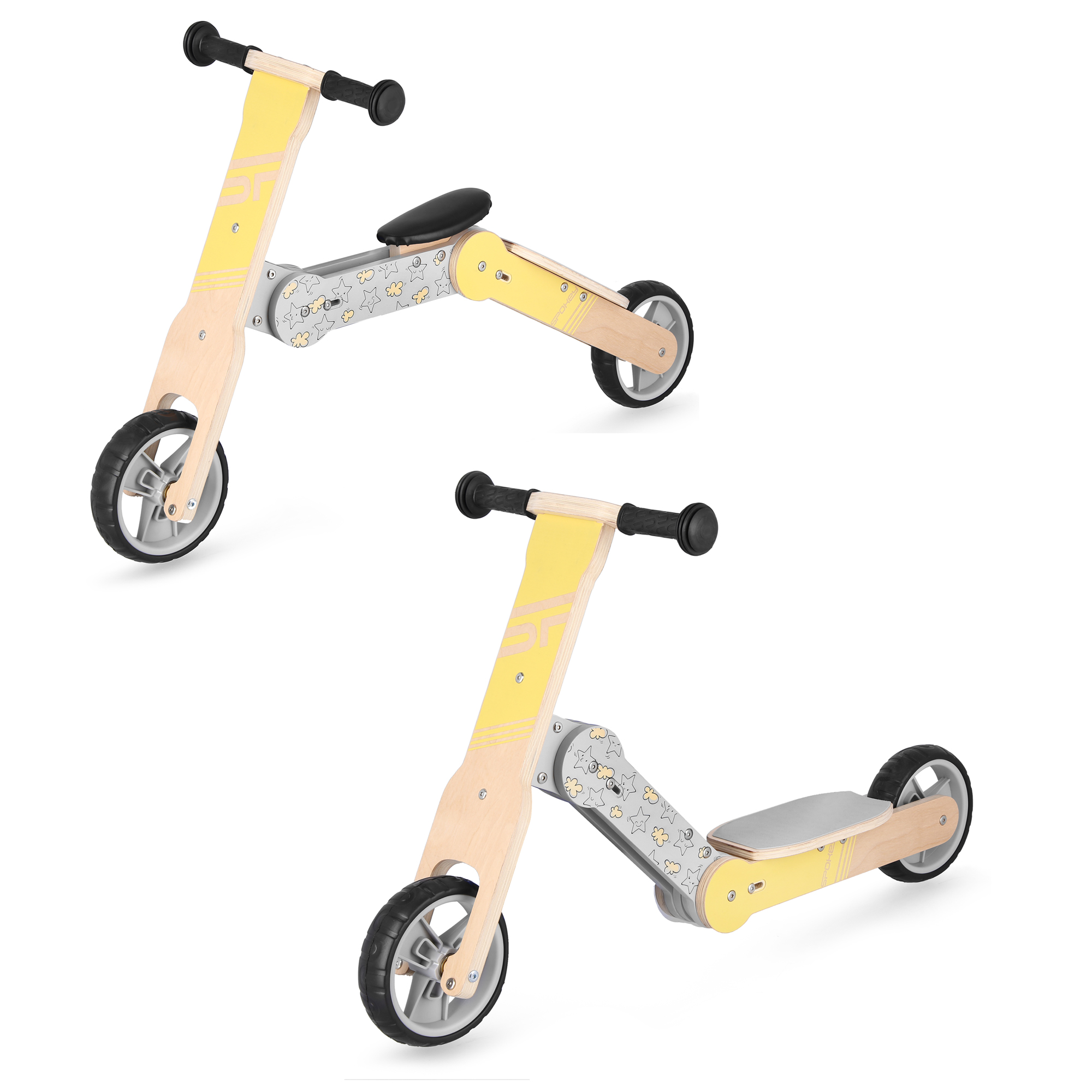 Spokey 2 in 1 loopfiets en step geel